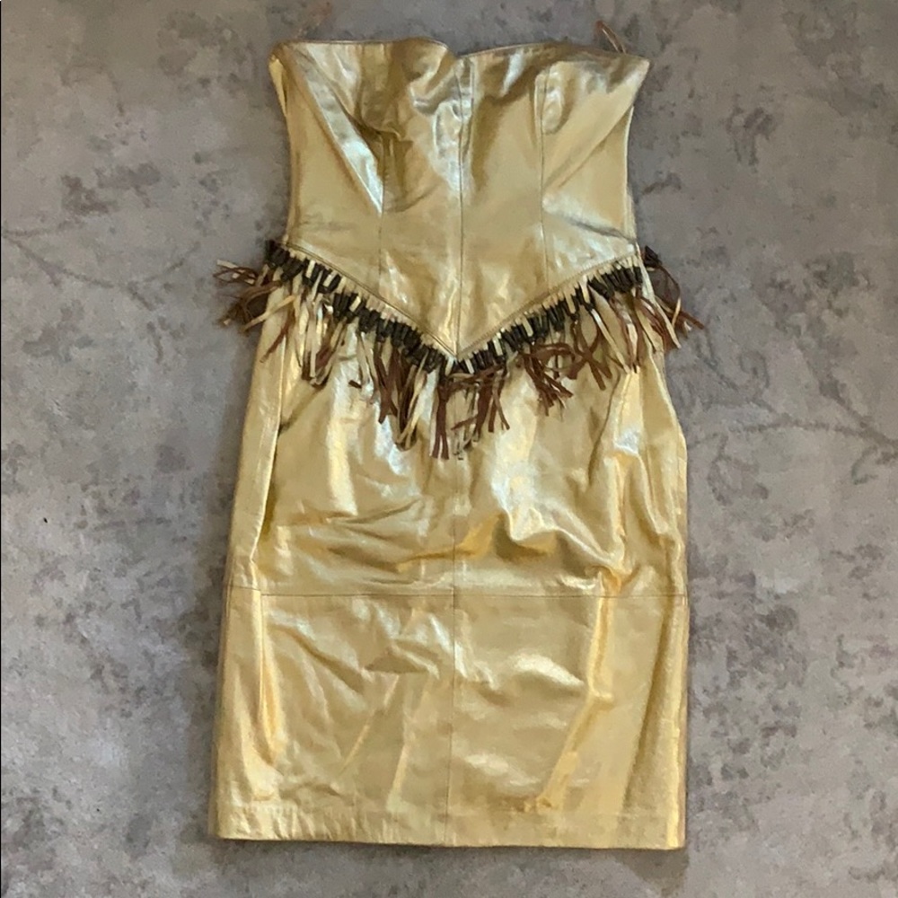Gingette 100% leather strapless fringe dress 4